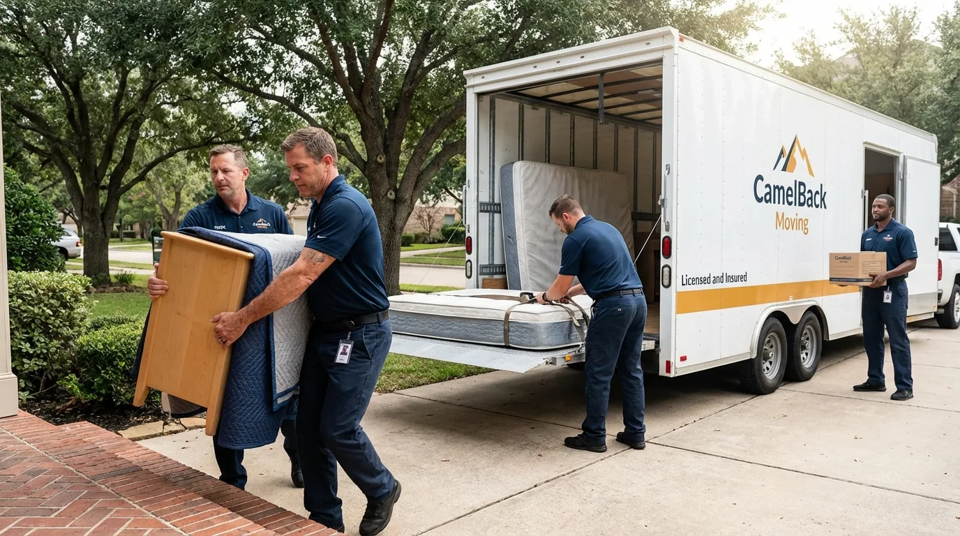 Crew loading residential truck for cross-state move from Pine, AZ