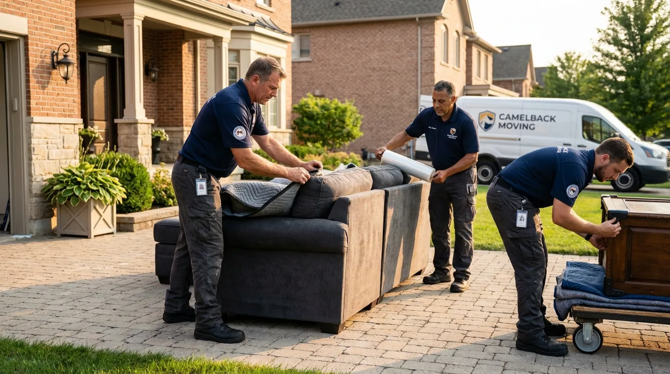 Large estate moving crew wrapping furniture in Pine, AZ