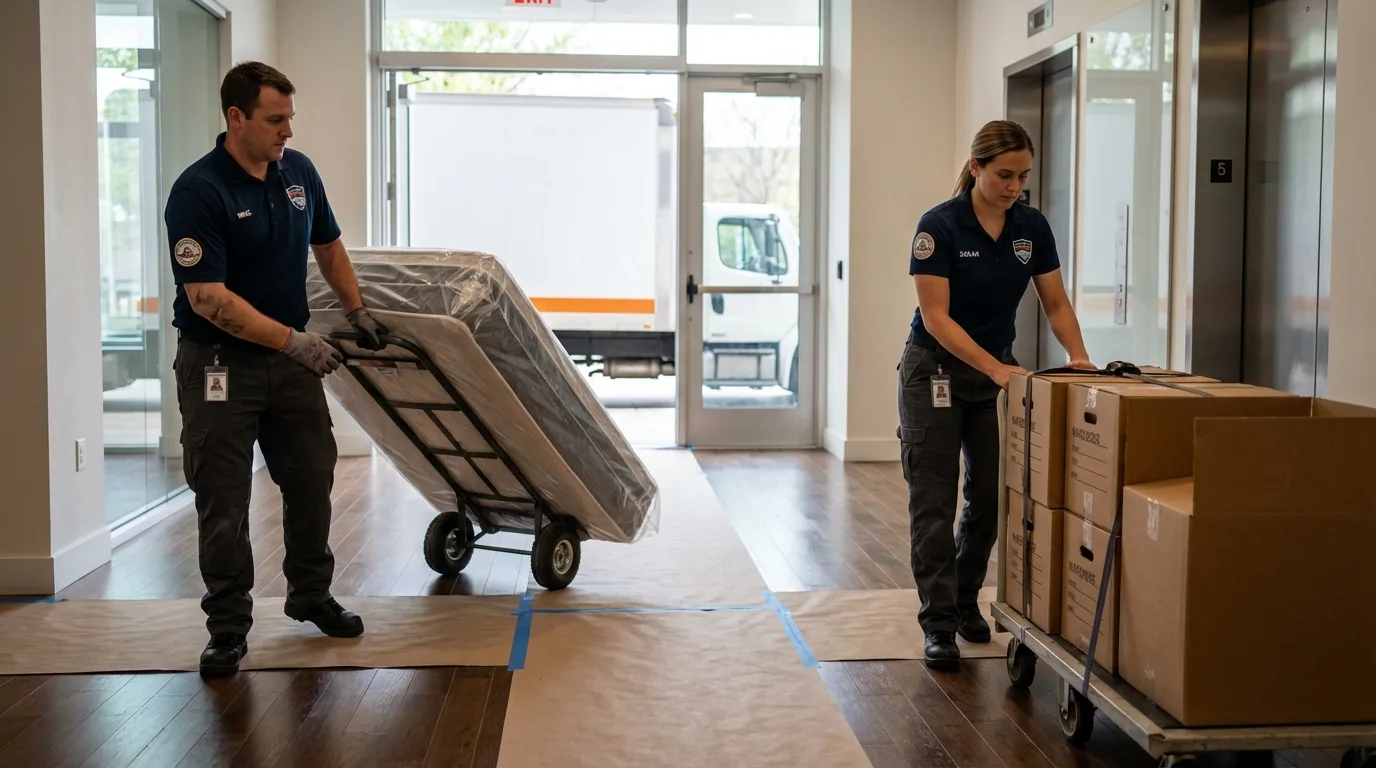 Professional apartment movers loading elevator in Pine, AZ